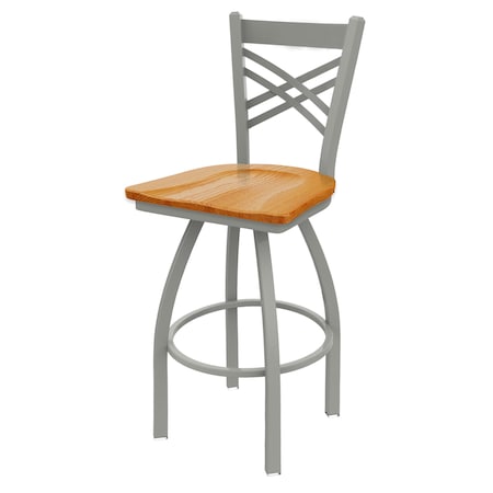 Holland Bar Stool Co 25" Swivel Counter Stool, Nickel Finish, Med Oak Seat 82025ANMedOak